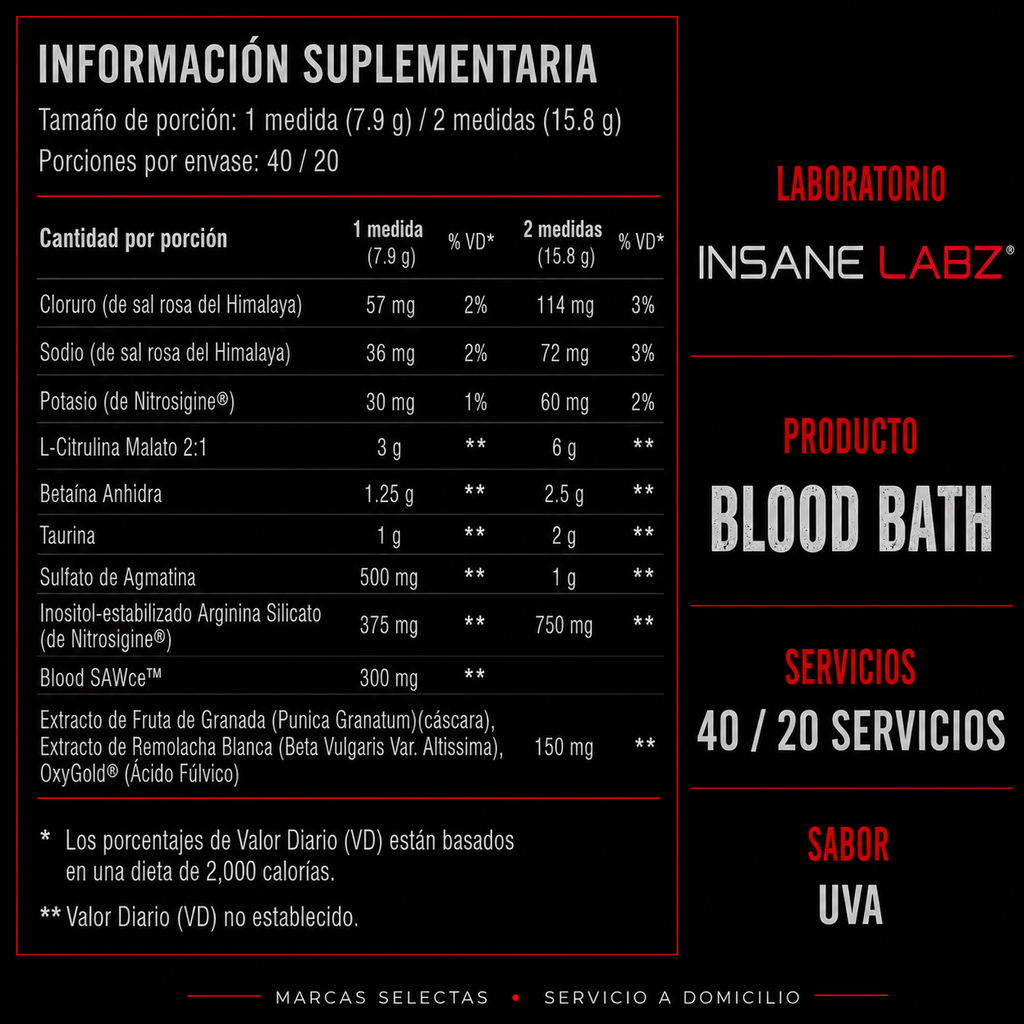 Insane Labz Blood Bath ( Sin Cafeína ) 40 Servicios