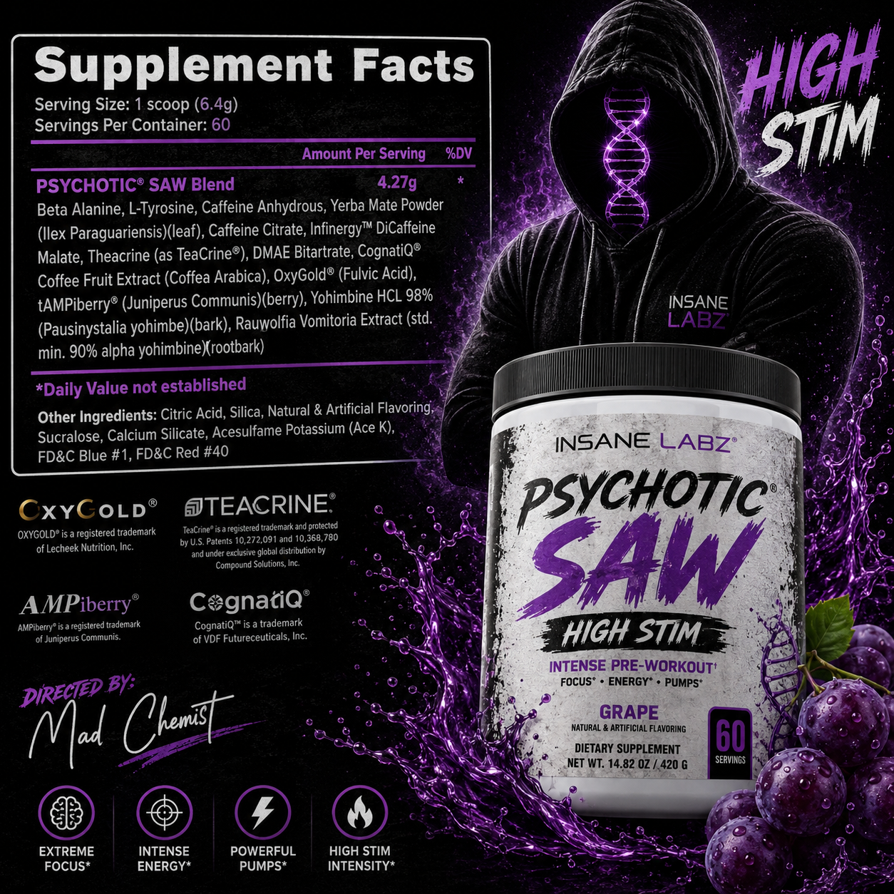 Insane Labz Psychotic Saw Grape 60 Servicios