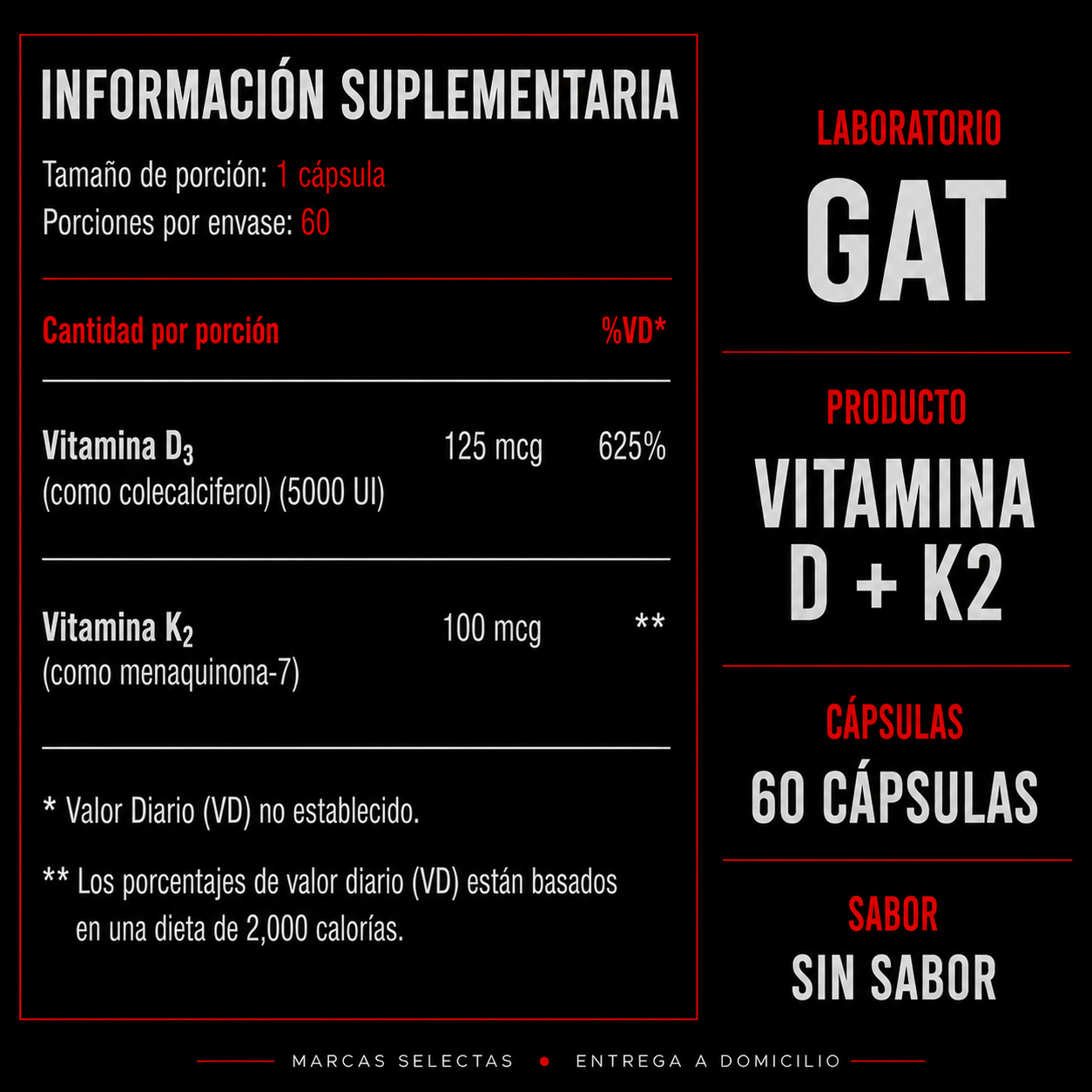 Gat Vitamina D3 + K2 60 Cápsulas